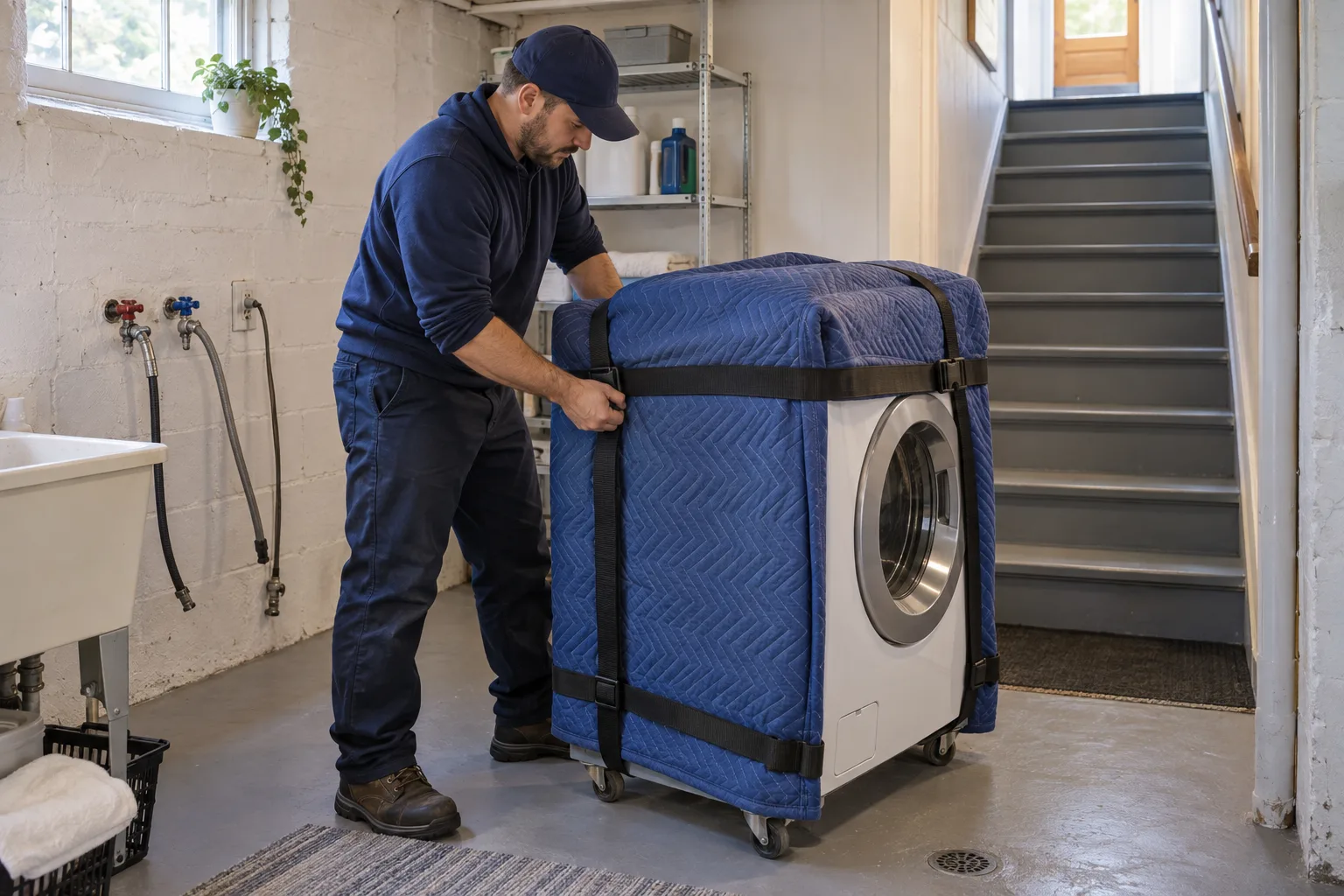 Preparation detail for preparing a basement washer and dryer for pickup